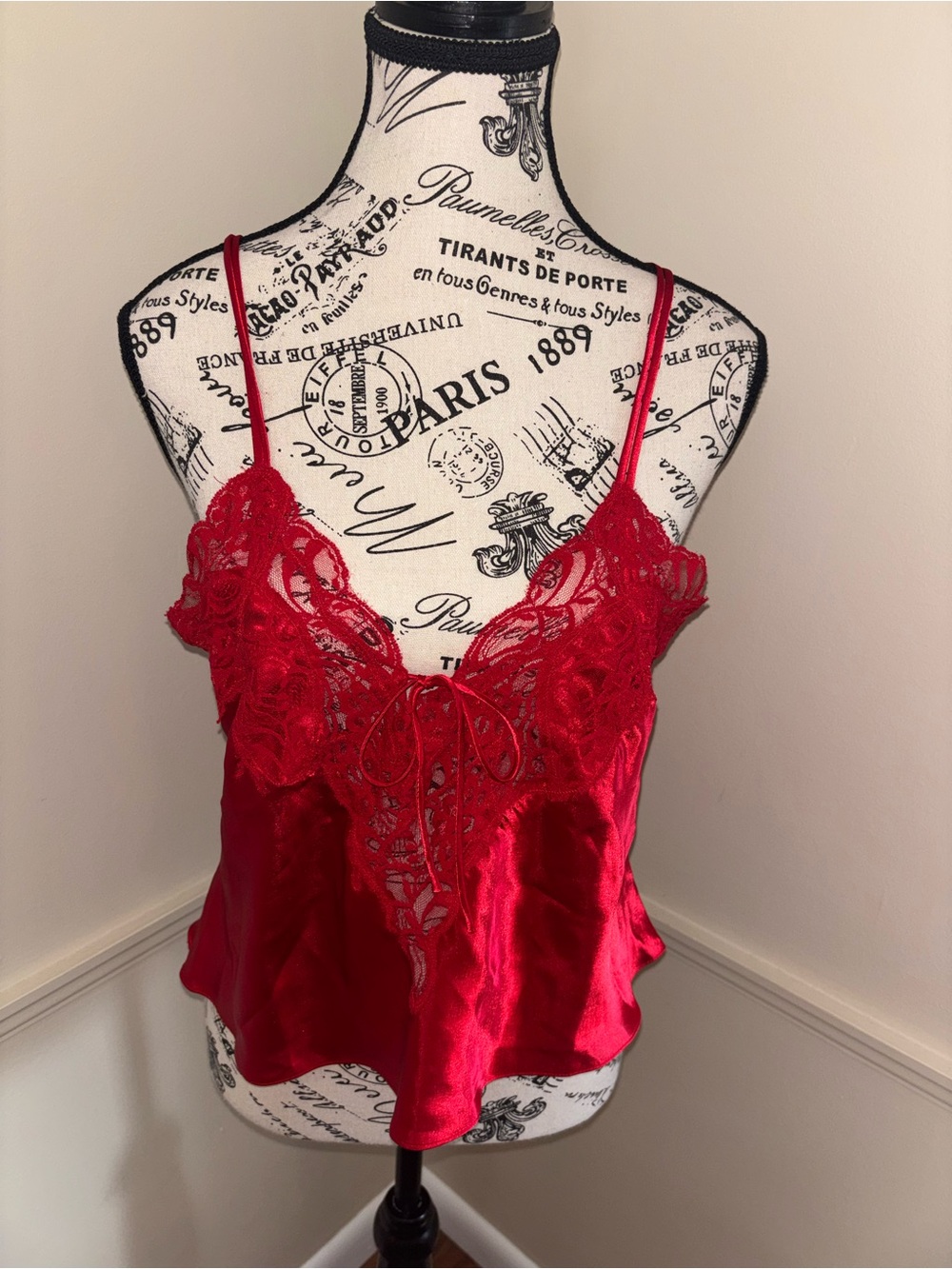 Victorias Secret Red Satin Lace Cami Tank
